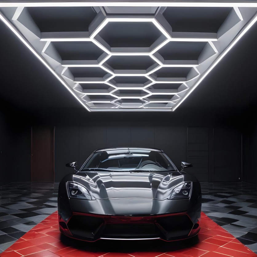 LED Hexagon Beleuchtung für Garage Werkstatt Showroom 14 Felder 2,44 x 4,85 m